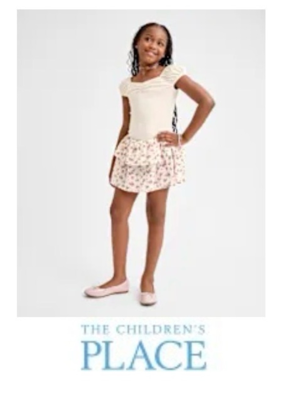 NWT The Children's Place Puff Sleeve Ivory Cream Floral Skort Dress 10 / 12